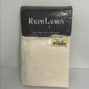 Ralph Lauren Rare NOS Avery-9 Sealed 2 King Pillowcases Cream Damask Print